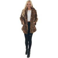 Abrigo De Peluche Sintético Para Mujer Con Estampado De Leopardo Cuello Enrollado Largo Manga Completa Bolsillos Moda Otoño Invierno - details 4
