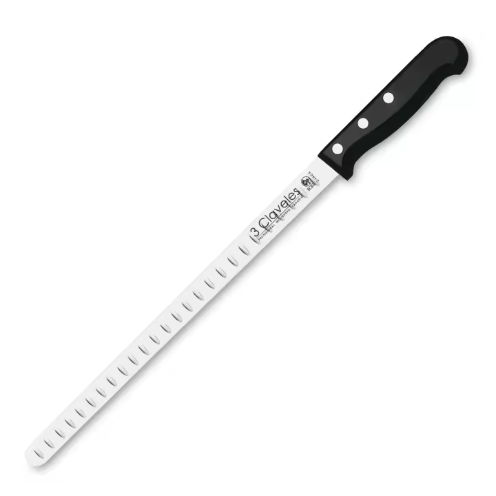 3 Claveles POM - Cuchillo Jamonero Alveolado Profesional 29 cm Acero Inoxidable - 1