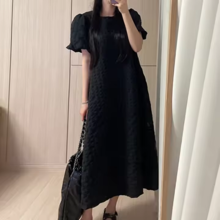 Vestido A-Line Vintage Negro Sin Mangas Para Mujer REALEFT Cuello Redondo Casual Largo Hasta La Rodilla Polyester High Waist - 1