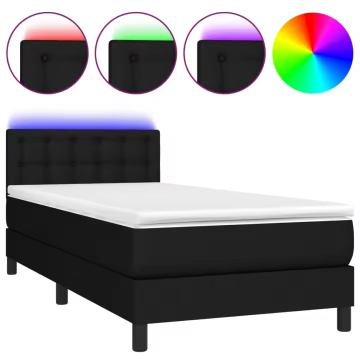 vidaXL Cama box spring colchón y luces LED tela negro 80x200 cm - 1