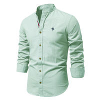 Camisa De Algodón AIOPESON Para Hombre Estilo Casual De Cuello En V Manga Larga Color Sólido Calidad Superior Primavera Y Verano - details 1