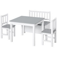HOMCOM Conjunto de Mesa 2 Sillas y Banco para Niños de Madera con Espacio de Almacenamiento Muebles Infantiles para Sala de Juegos Habitación de Niños - details 0