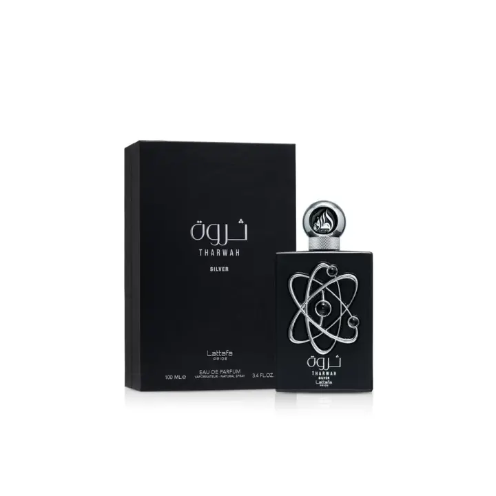 Lattafa Tharwah Silver Eau de Parfum 100 ml – Fragancia Masculina Fresca y Amaderada con Notas de Menta, Lavanda y Cedro - 1