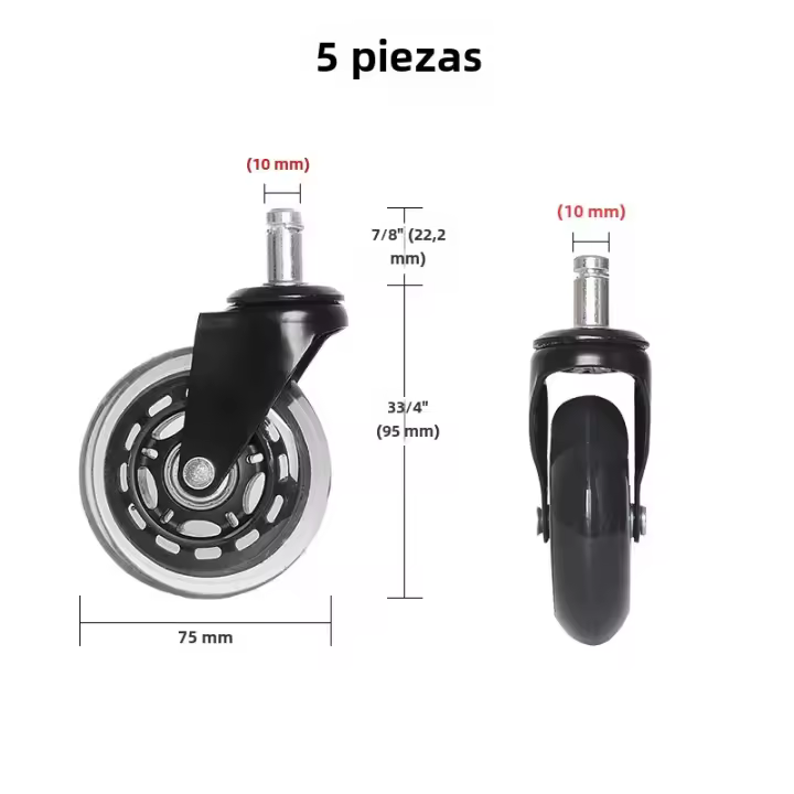 5pcs Ruedas De Sillín De Oficina Universales 3 Pulgadas De Goma Giratorias 360 Grados Roller Seguras Y Silenciosas Para Muebles - 1