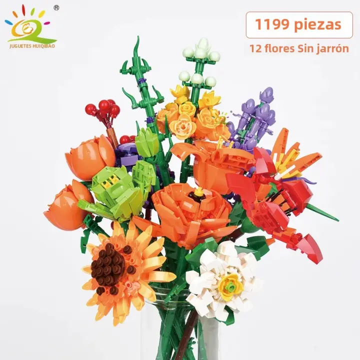 Bloques De Construcción 3D HUIQIBAO MOC Modelo De Flor Juguete Educativo Para Niños Kit De Bloques De Sunflower Y Rosa Decoración Del Hogar - 1