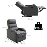 HOMCOM Sillón Relax Reclinable Manual, Sillón Relax Tapizado en PU con Reposapiés Retráctil, Acolchado Grueso, Butaca Reclinable hasta 160º, para Salón, Dormitorio, Gris, 65x89x100 cm - details 2