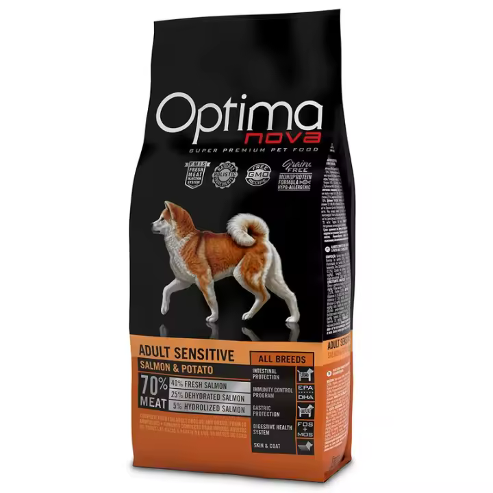 Optima nova Pienso para Perros Adultos Sensitive Salmón y Patata de 12kg - 1