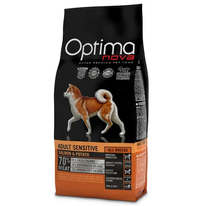 Optima nova Pienso para Perros Adultos Sensitive Salmón y Patata de 12kg - 1