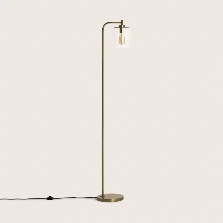 LEDKIA LIGHTING - Lámpara de Pie Joile | Diseño Elegante y Versátil | Metal y Cristal | Para Salón, Dormitorio, Oficina | Compatible con Bombilla E27 No Incluida, Dorado, Cristal - 1