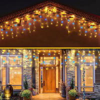 Luces De Hielo LED Para Exterior 6M/12M Guirnalda De Navidad Para Fiesta De Año Nuevo Boda Jardín Patio Decoración Color Azul Y Blanco Calido - details 4