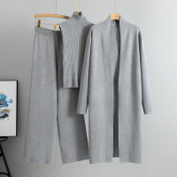 Conjunto De Traje De Pijama Para Mujer 3 Piezas Vintage Moda Primavera Otoño Cardigan Chaqueta Y Pantalones Tejidos Algodón Y Viscosa Estilo Oficina Alto Ajuste Talla Alta - details 5