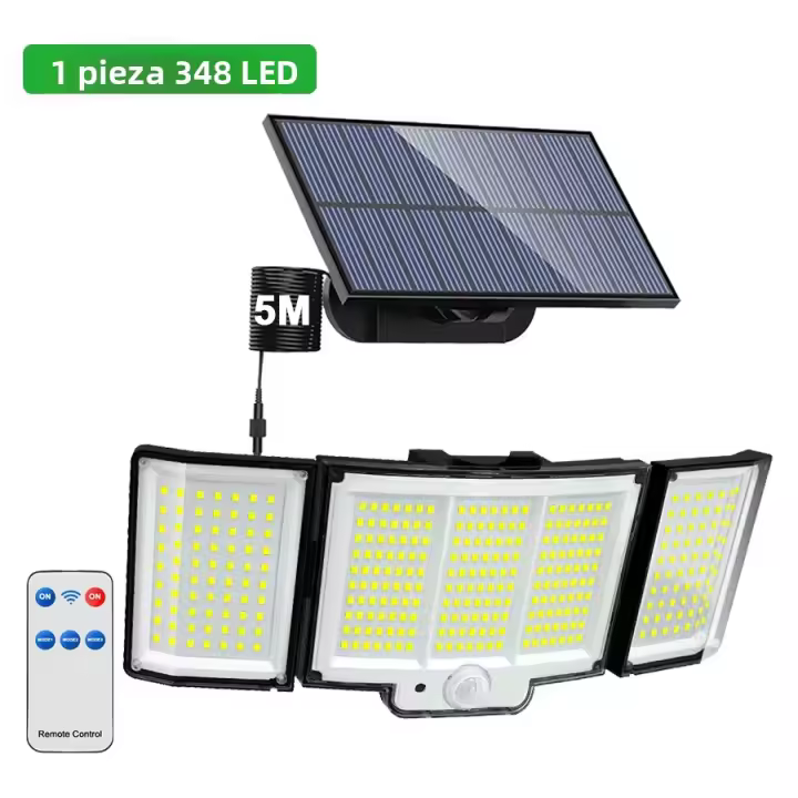 Lámpara De Pared Solar Con Luz LED 328/348 IP65 Impermeable Para Jardín Con Control Remoto 3 Modos Seguridad Brillante - 1