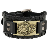 Pulsera Vikinga De Moda Con Encanto De Runas Nórdicas Y Compas Pulsera De Cuero Tejido Para Hombres Joyería De Moda Para Fiesta - details 1