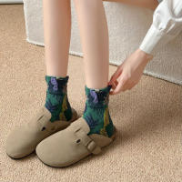 Calcetines Casuales Para Mujer 5 Pares Estilo Callejero Con Dibujos De Animales Y Flores Comodidad Invierno Otoño Calcetines Para El Hogar - details 7