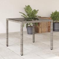vidaXL Mesa de jardín superficie de vidrio ratán PE 90x90x75 cm en color Marrón/Gris/Gris claro y más | estructura resistente ideal para salón dormitorio o estudio - details 1