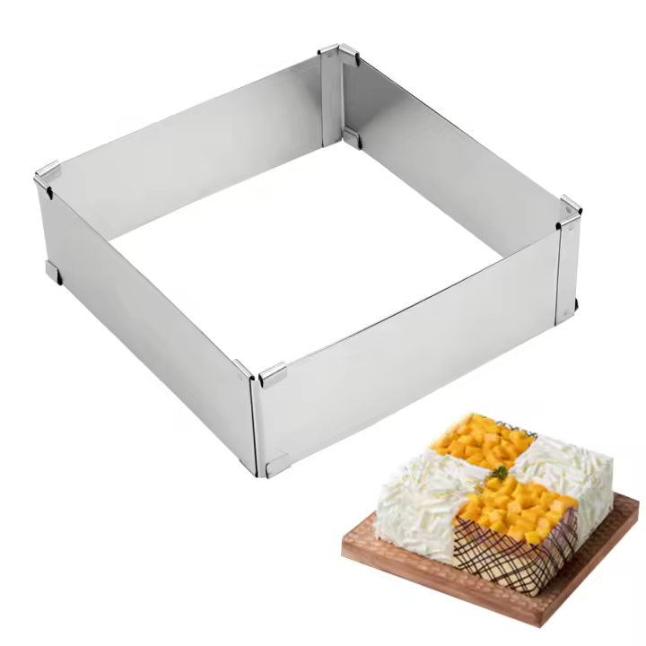 Molde De Pastel Cuadrado Ajustable De Espuma Para Decoración De Pasteles Horno De Acero Inoxidable Herramienta De Repostería Eco-amigable - 1