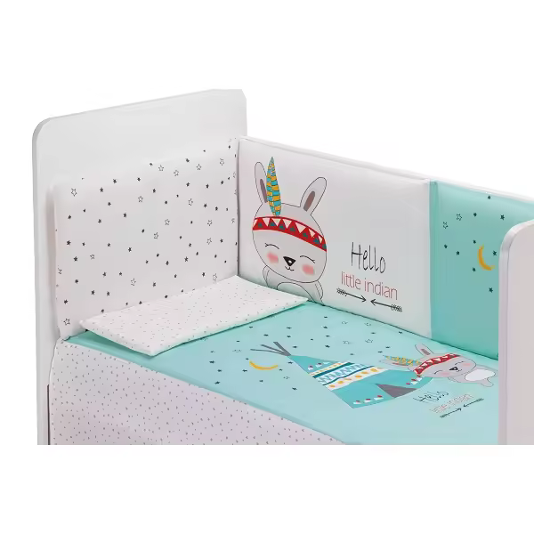 INTERBABY COORDINADO 3 PIEZAS  EDREDON + ALMOHADA + CHICHONERA OSO TIPI MENTA Y GRIS - 1