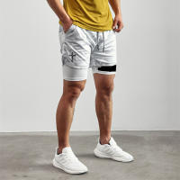 Shorts De Entrenamiento Para Hombres Con Estampado Cruzado Y Bolsillo Para Teléfono Y Anillo De Toalla Poliéster Transpirable Y Deportiva - details 2