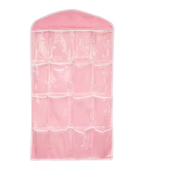 Organizador De Ropa En Estante De Pared 16 Compartimentos Almacenamiento De Ropa De Tela Malla Con Bolsillos Transparentes Para Armario Colgante - 1