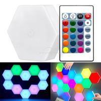 Lámpara De Pared Hexagonal RGB LED Sin Cable Con Sensor Táctil Luz Nocturna Colorida Para Dormitorio Control Remoto Lámpara De Armario - details 0