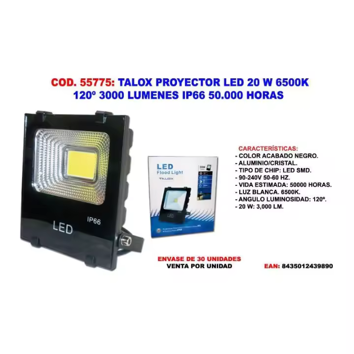 Talox proyector foco led 20w 6500k 120º 3000 lumen ip66 50.000 h - 1