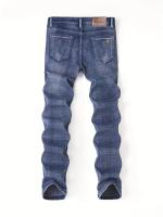 Nuevos Jeans Clásicos Para Hombre Primavera Otoño Moda Negocios Pantalones Vaqueros Rectos Estirados Azul Cómodos De Medio Cinturón - details 5