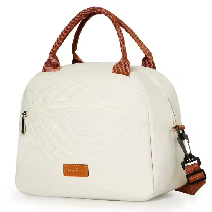 Bolsa de almuertos reutilizable para mujer con correa, adultos pequeñas bolsas de almuertos impermeables para viajes de trabajo, escuela de picnic (blanco) - 1