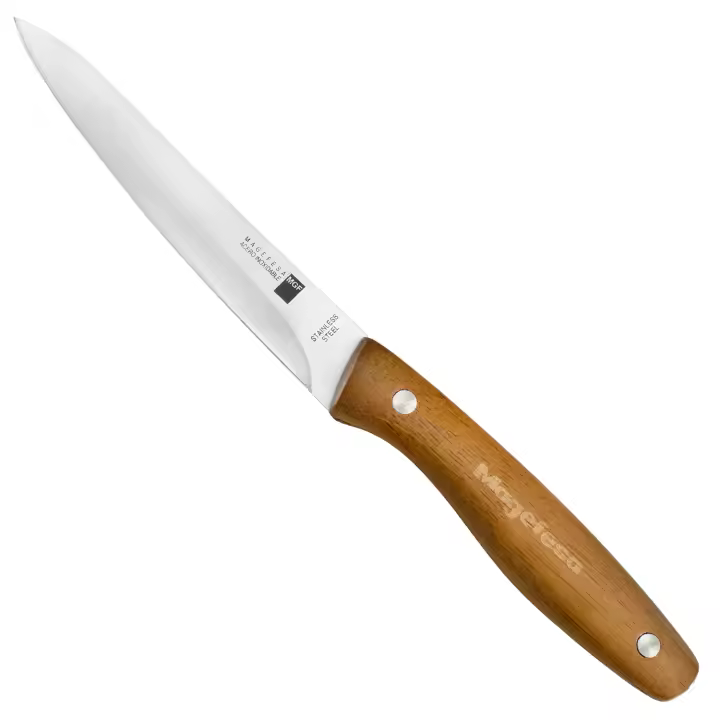 Magefesa Mag Wood - Cuchillo Universal de 13cm, Acero Inoxidable, Afilado a la Piedra, Mango de Madera Ergonómico, Larga Duración, Agarre Cómodo - 1