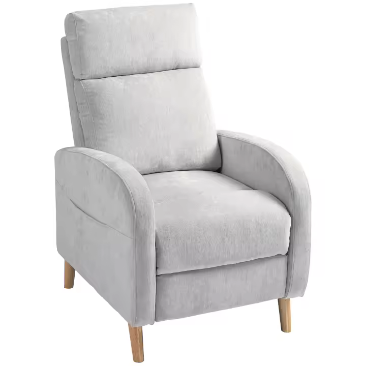 HOMCOM Sillón Relax Reclinable Manual Sillón Relax Tapizado en Lino Sintético con Reposapiés y Bolsillo Lateral Carga 120 kg Sillón Reclinable para Dormitorio Oficina Gris Claro - 1