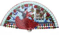 Abanico de Mano Plegable con Funda. Preciosos Dibujos de Flores y Colores. Abanico Flamenco con Funda de Lona de Alta Calidad y Fabricada en España - details 1