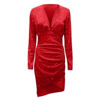 Vestido Elegante Para Mujer De Midi Con Cuello En V Manga Larga Y Aterciopelado Para Fiesta De Noche Y Banquete Vestido De Cocodrilo Con Abertura En La Pierna - details 3