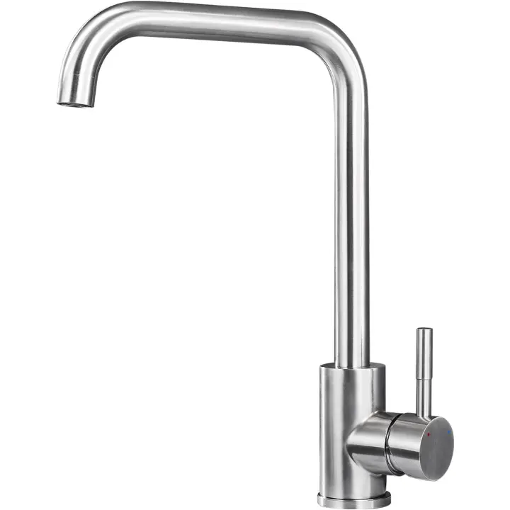 BIT Grifo Cocina Giratorio de 360°, Grifos Cocina Fregadero Monomando Acero Inoxidable SUS304 con Aireador, L-Form Alta Presión Universal, Mezclador de Fregadero Cocina Cepillado - 1