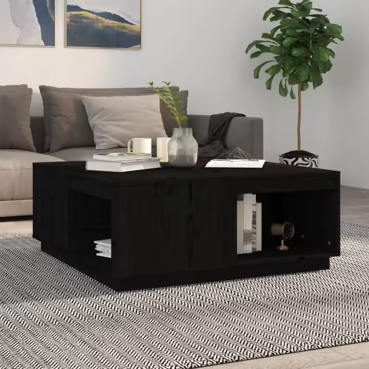 vidaXL Mesa de centro madera maciza de pino negro 100x101x40,5 cm - 1