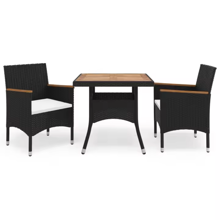 vidaXL Muebles de jardín 3 piezas ratán sintético negro y acacia - 1