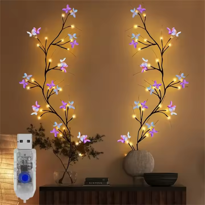 Luz De Vino De Sauce Con Mariposa 30led 8 Modos USB Para Decoración De Fiesta Y Navidad En Casa Y Jardín Luz Faeira - 1
