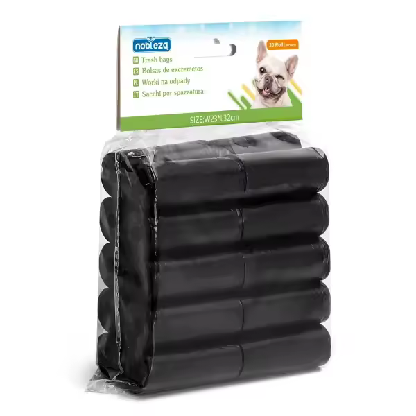 Nobleza - 300 Conde Bolsas de Caca Perro Bolsas para excrementos de perros Pack de 20 rollos. Color negro（15PCS/ROLL）W23CM*L32CM - 1