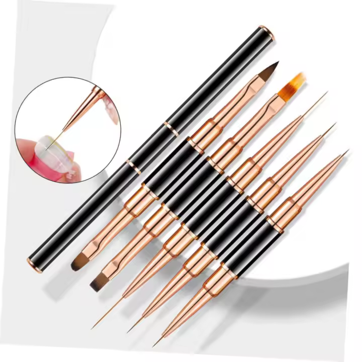 Juego De 5 Piezas De Cepillos De Uñas De Metal Doble Cabeza Para Pintura De Uñas Preparación De Gel Y Limpieza Herramienta De Diseño De Uñas - 1