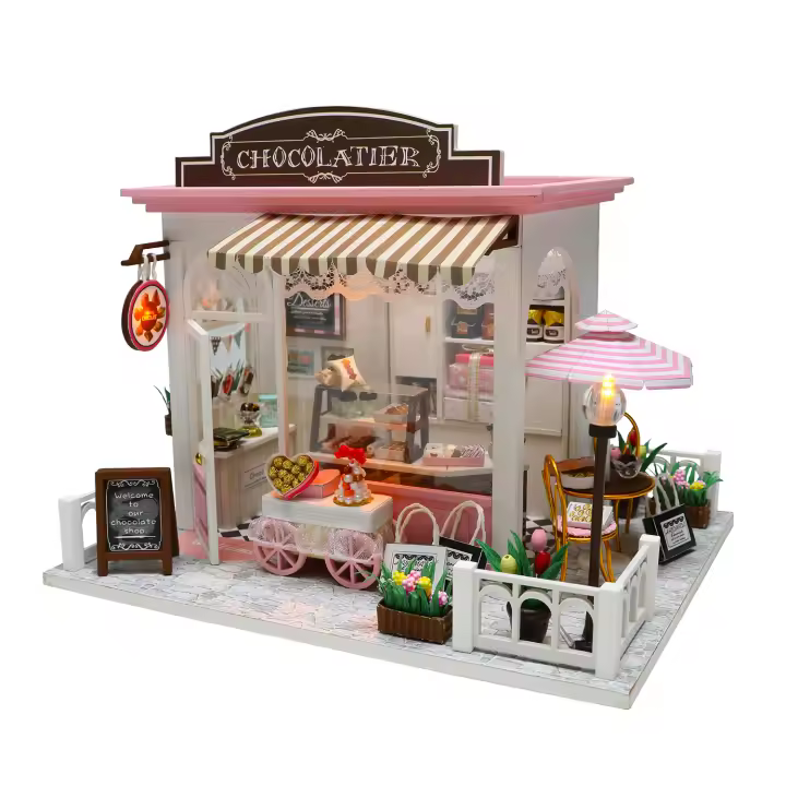 DAM. Chocolatería de Coco. Maqueta 3D realista con gran detalle y luces led. 20x16x16cm. - 1