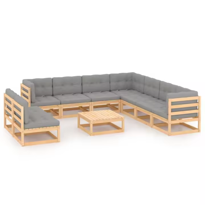 vidaXL Juego de muebles de jardín 10 pzas y cojines madera maciza pino - 1