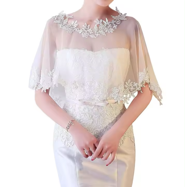 Elegante Vestido de Novia capa de encaje capa de Tul estola de encaje Retro - 1