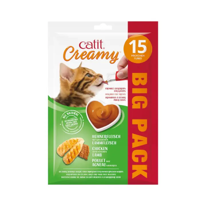Catit Snacks cremosos para gatos Catit Creamy – 15 Tubos Sabor: Pollo y Cordero - 1
