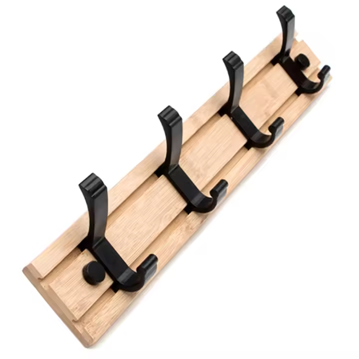 Perchero de montaje en pared, perchero negro de madera con 4 ganchos, colgador de pared para colgar abrigo, sombrero, bolsa, toalla - 1