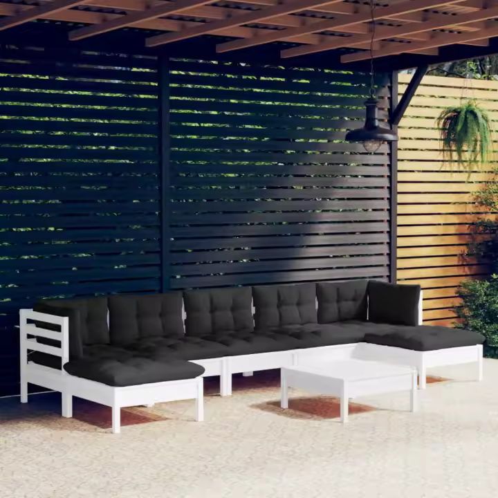 vidaXL Muebles de jardín 8 pzas con cojines blanco madera de pino - 1