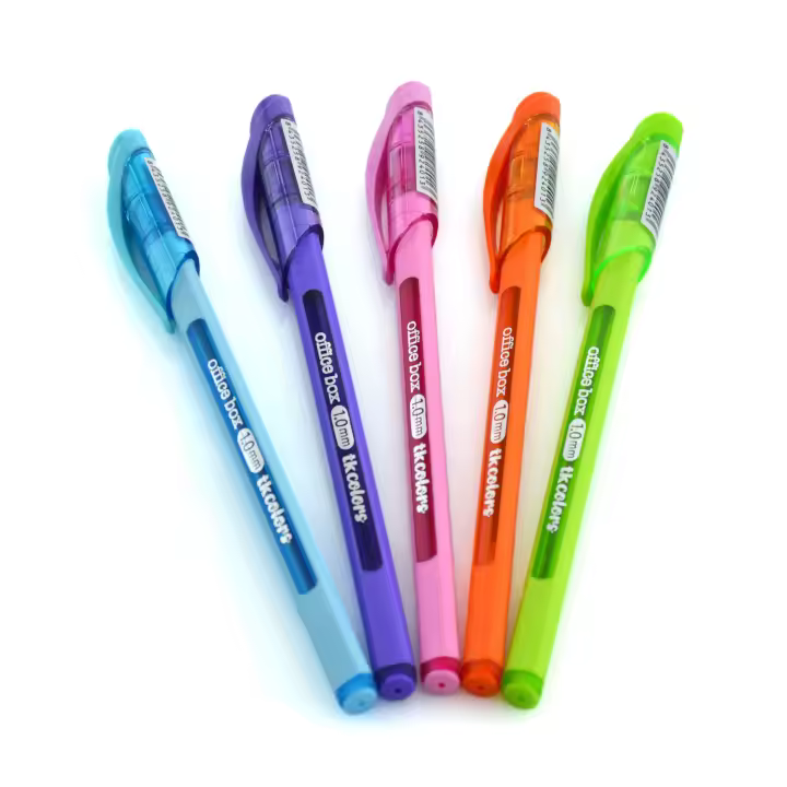 Office Box Bolígrafos TK Colors - Bolígrafos de Tinta Semigel con Punta Metálica y Cuerpo Triangular en Acabado Soft Touch - 1