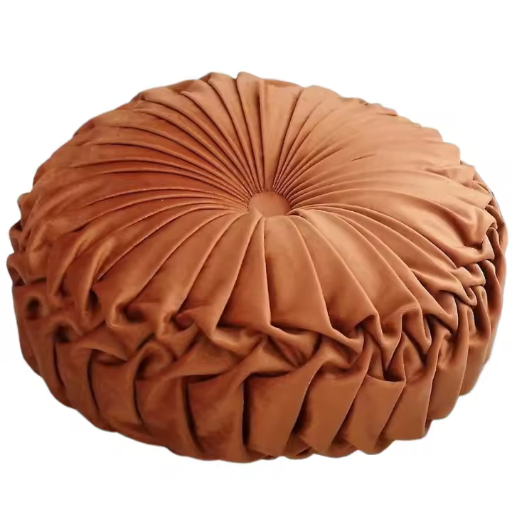 Almohada redonda nórdica Cojín de asiento suave Terciopelo Cattail Hassock Almohada Rueda manual Futon Puf - 1