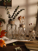 Vaso De Cristal Rustico Colgante Con Correa De Malla Para Flores Secas Decoración De Hogar Para Sala De Estar Y Mesas Transparente Boho Vintage - details 17