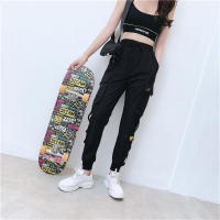 Pantalones De Cargo Negros Para Mujer Casual High Waist Loose Hip Hop Pantalones Coreanos Punk Capri Streetwear Femme - details 11