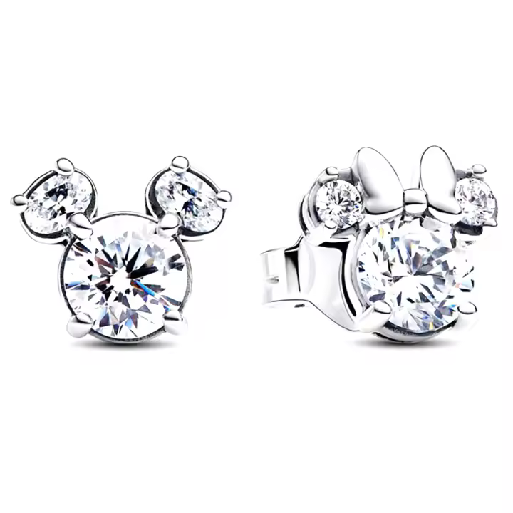 Pandora Pendientes de Botón en Plata de Ley Pendientes brillantes de Mickey Mouse y Minnie Mouse de Disney，Incluye Caja Original - 1