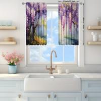 2pcs Cortina De Pintura Al Aire Libre De Florecillas De Wisteria Para Decoración Del Hogar Tratamiento De Ventana Para Dormitorio Oficina Cocina Material 100% Poliéster - details 9