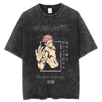 Camiseta Harajuku Japón Anime Streetwear Gráfico Algodón Verano Manga Corta Impresión Jujutsu Kaisen Vintage Lavada Para Hombre - details 16